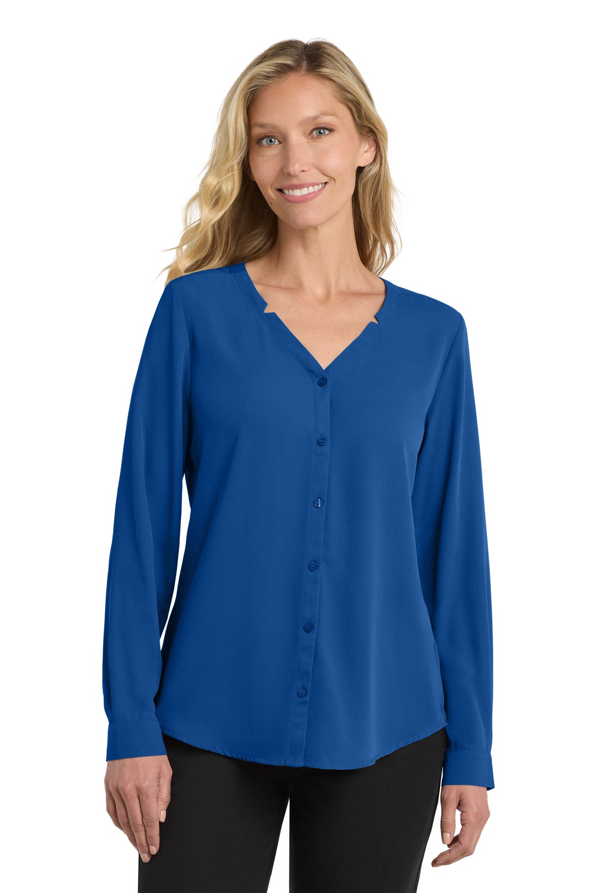 Port Authority Women's Long Sleeve Button-Front Blouse LW700 True Blue