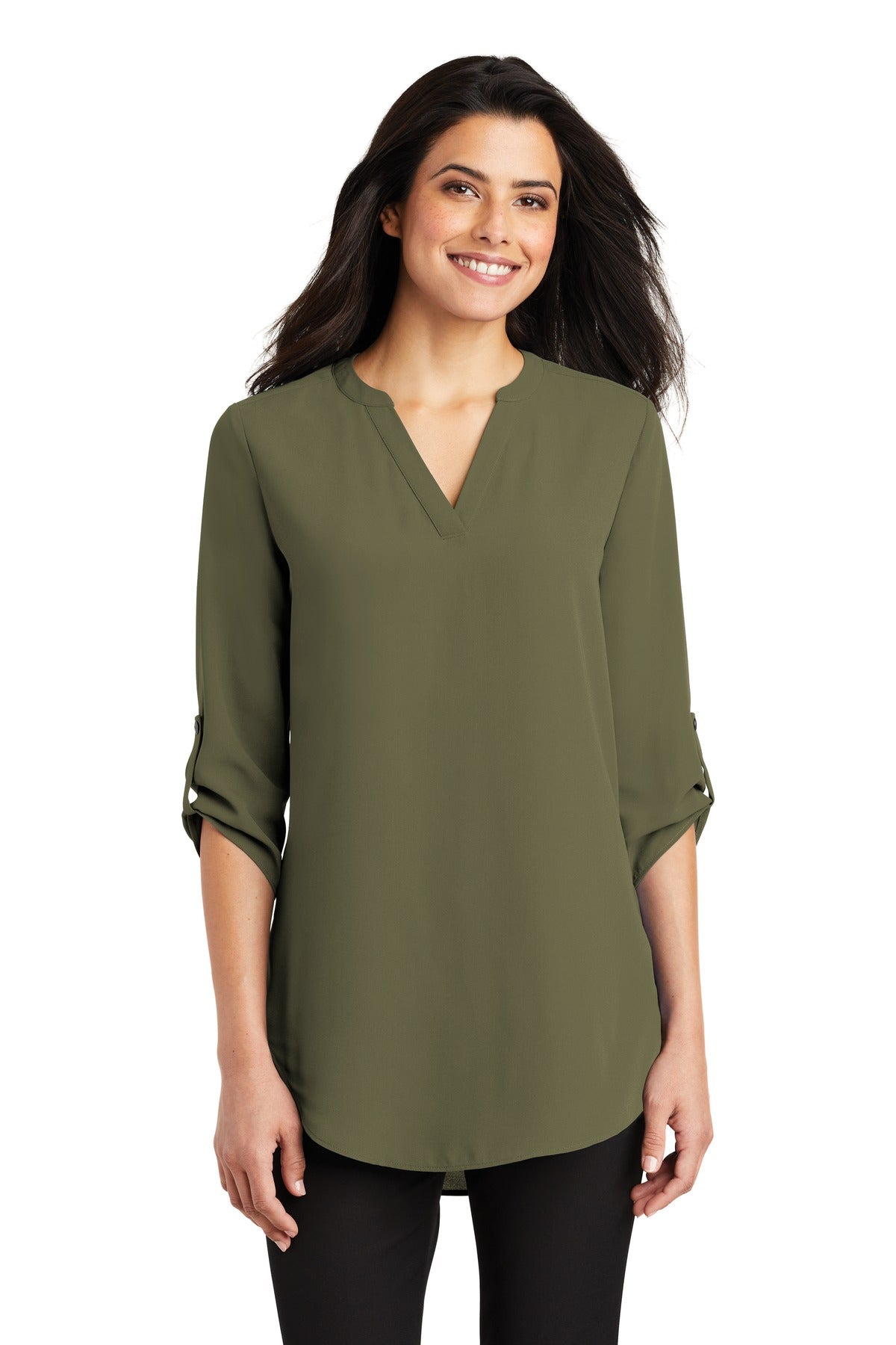 Port Authority Women's 3/4-Sleeve Tunic Blouse LW701 Deep Olive