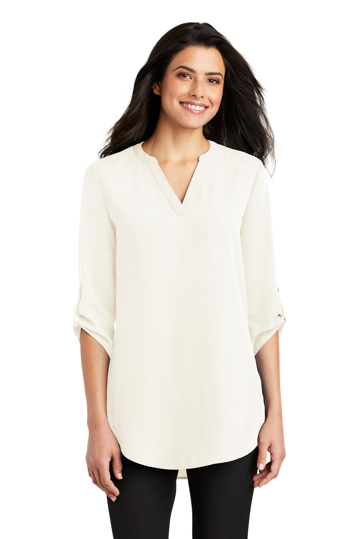 Port Authority Women's 3/4-Sleeve Tunic Blouse LW701 Ivory Chiffon