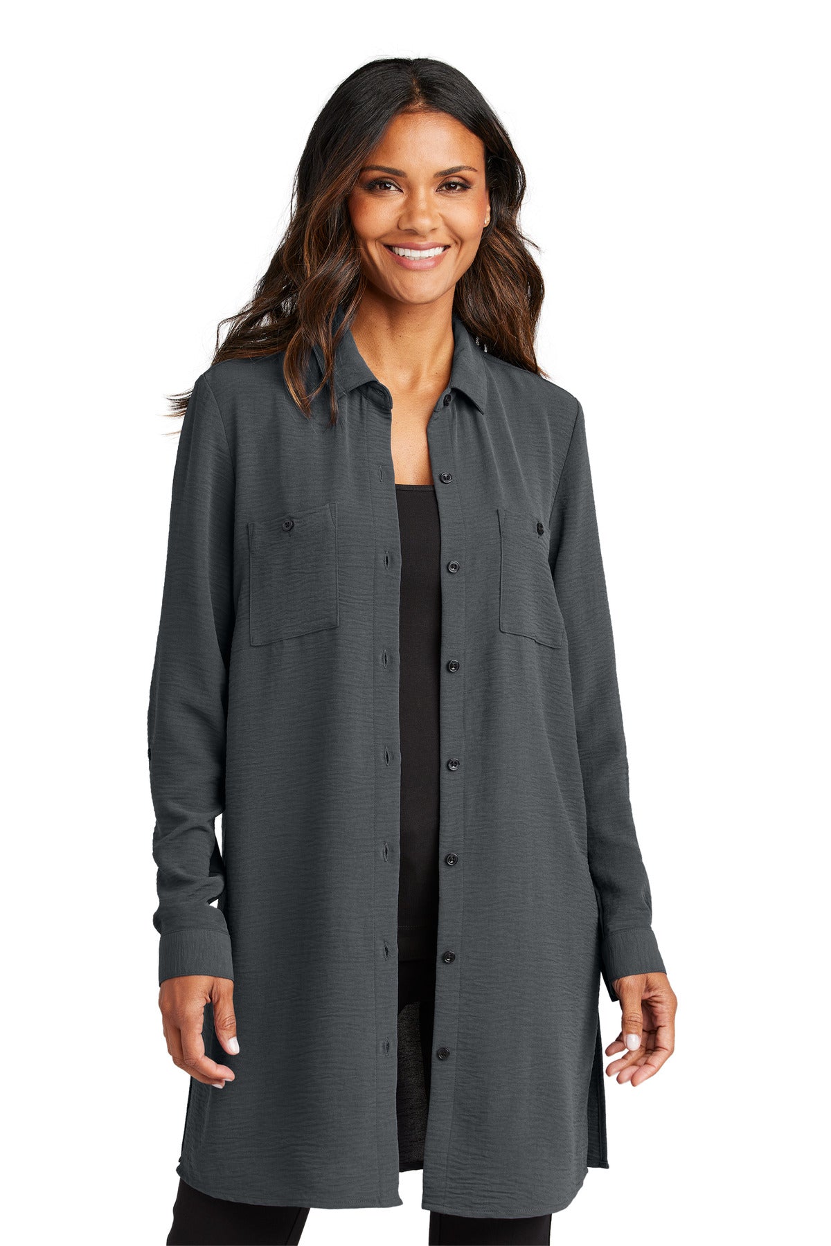 Port Authority Women's Textured Crepe Long Tunic LW715 Graphite