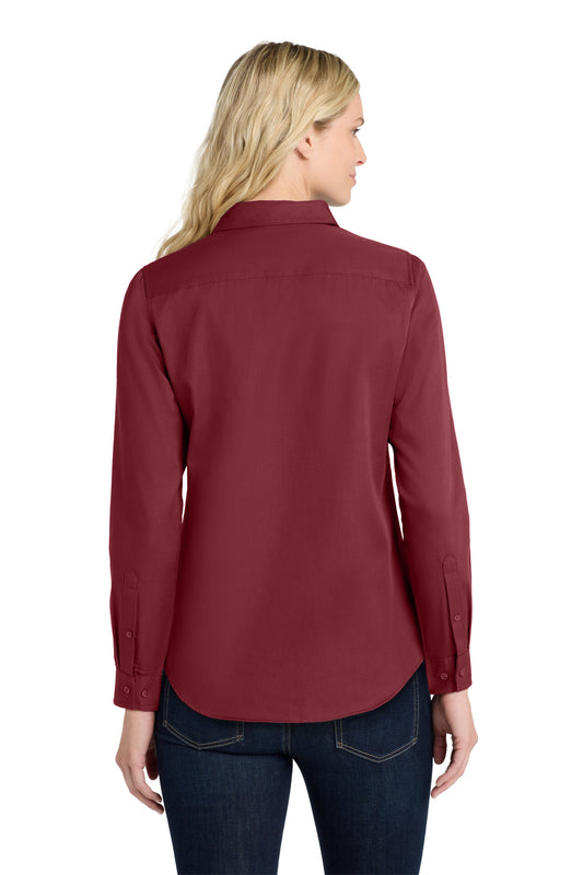Port Authority Women's Long Sleeve SuperPro ReactTwill Shirt. LW808 Burgundy