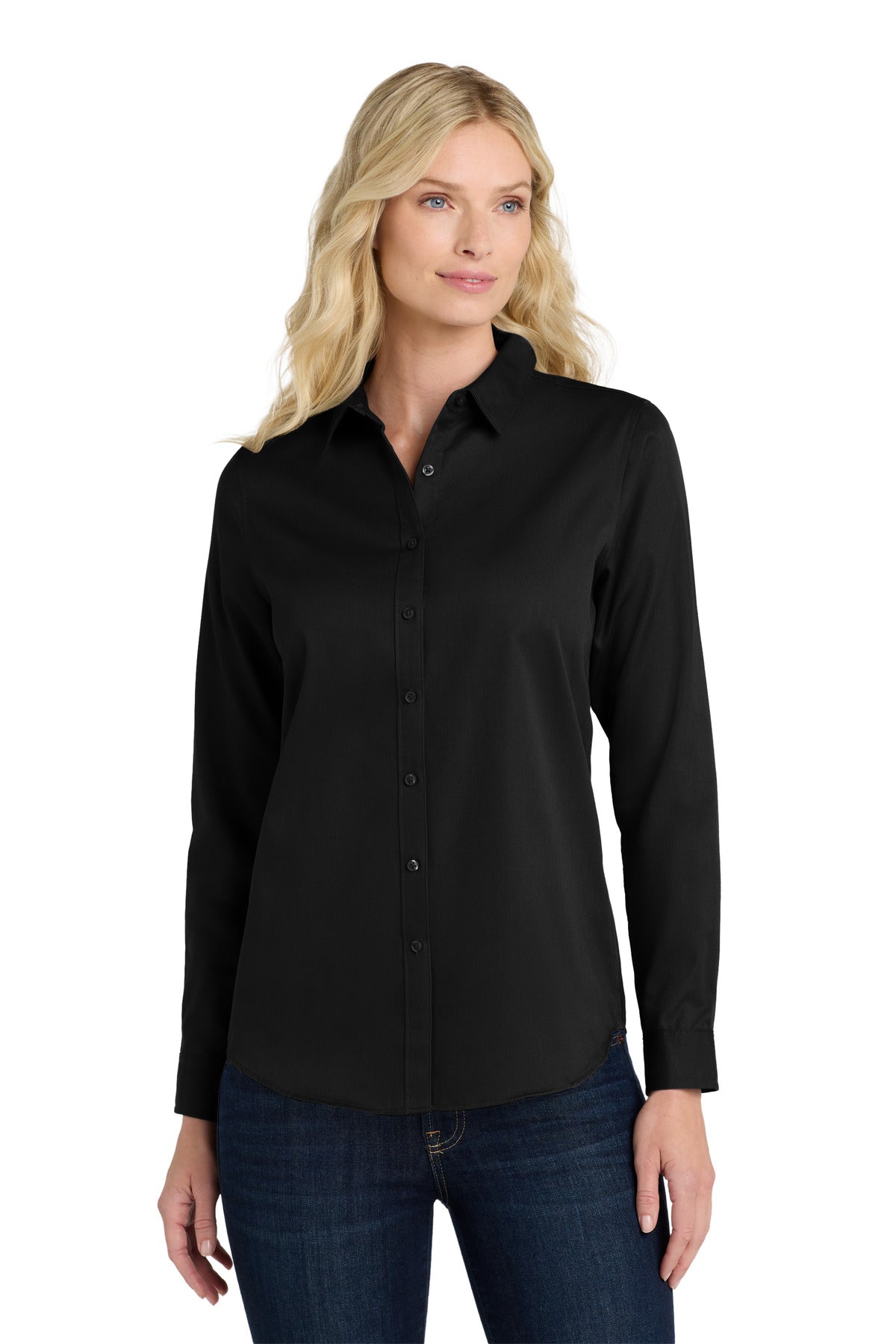 Port Authority Women's Long Sleeve SuperPro ReactTwill Shirt LW808 Deep Black