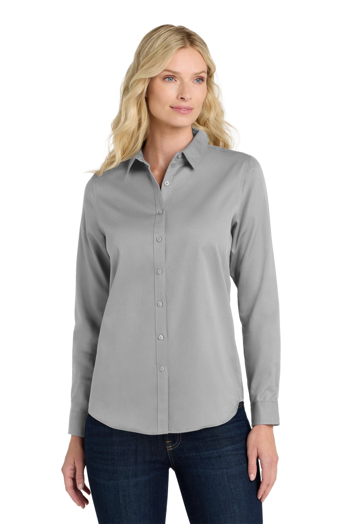 Port Authority Women's Long Sleeve SuperPro ReactTwill Shirt LW808 Gusty Grey
