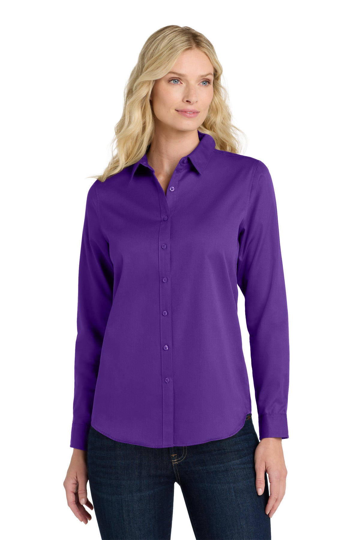 Port Authority Women's Long Sleeve SuperPro ReactTwill Shirt LW808 Purple