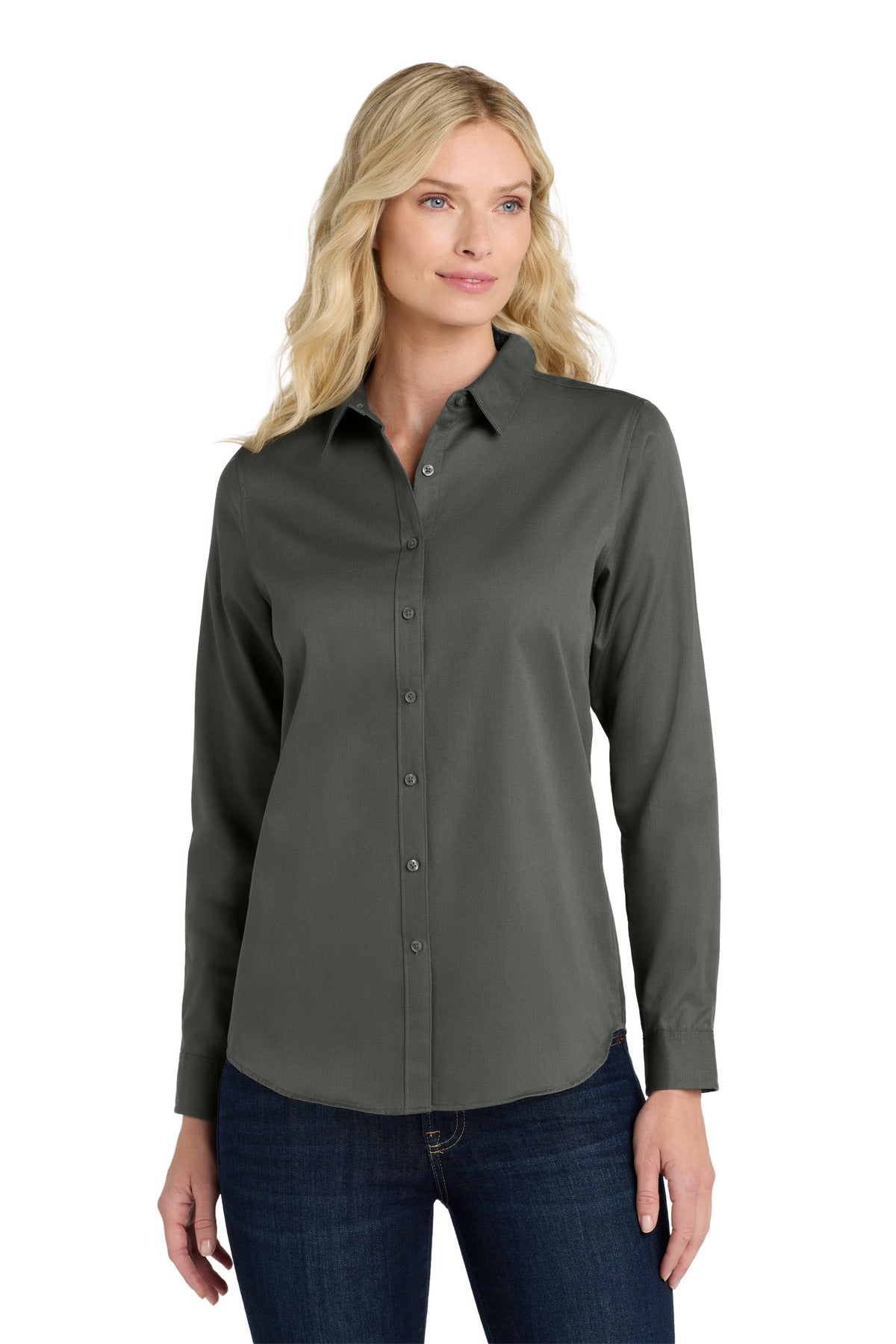 Port Authority Women's Long Sleeve SuperPro ReactTwill Shirt LW808 Storm Grey