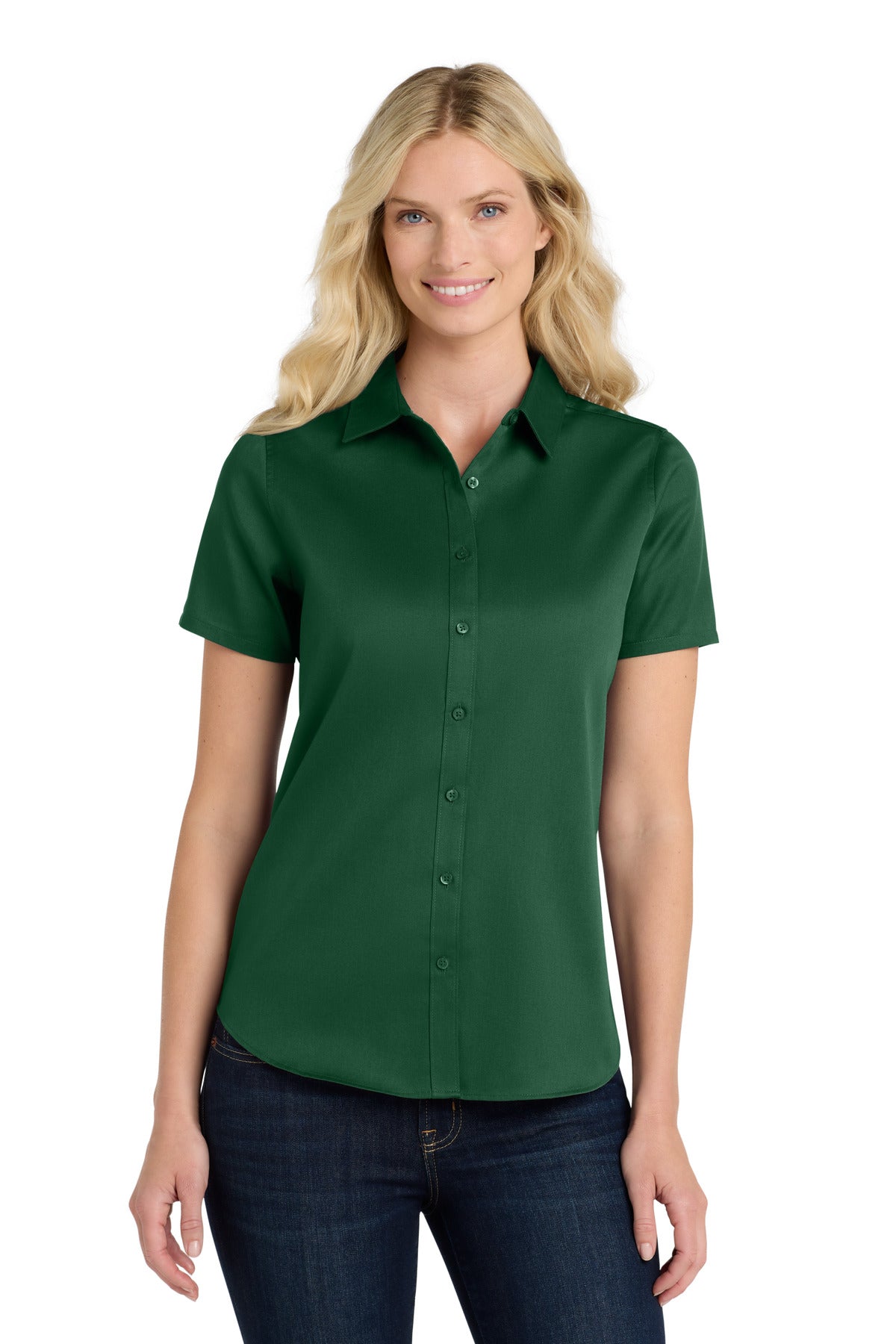 Port Authority Women's Short Sleeve SuperPro ReactTwill Shirt LW809 Dark Green