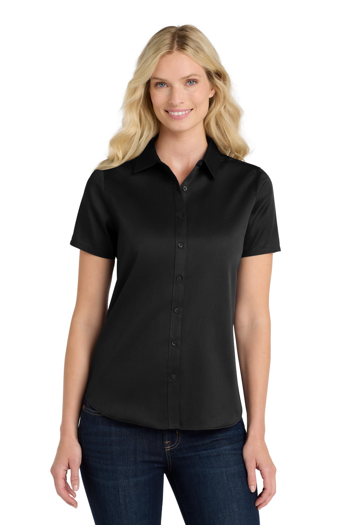 Port Authority Women's Short Sleeve SuperPro ReactTwill Shirt LW809 Deep Black