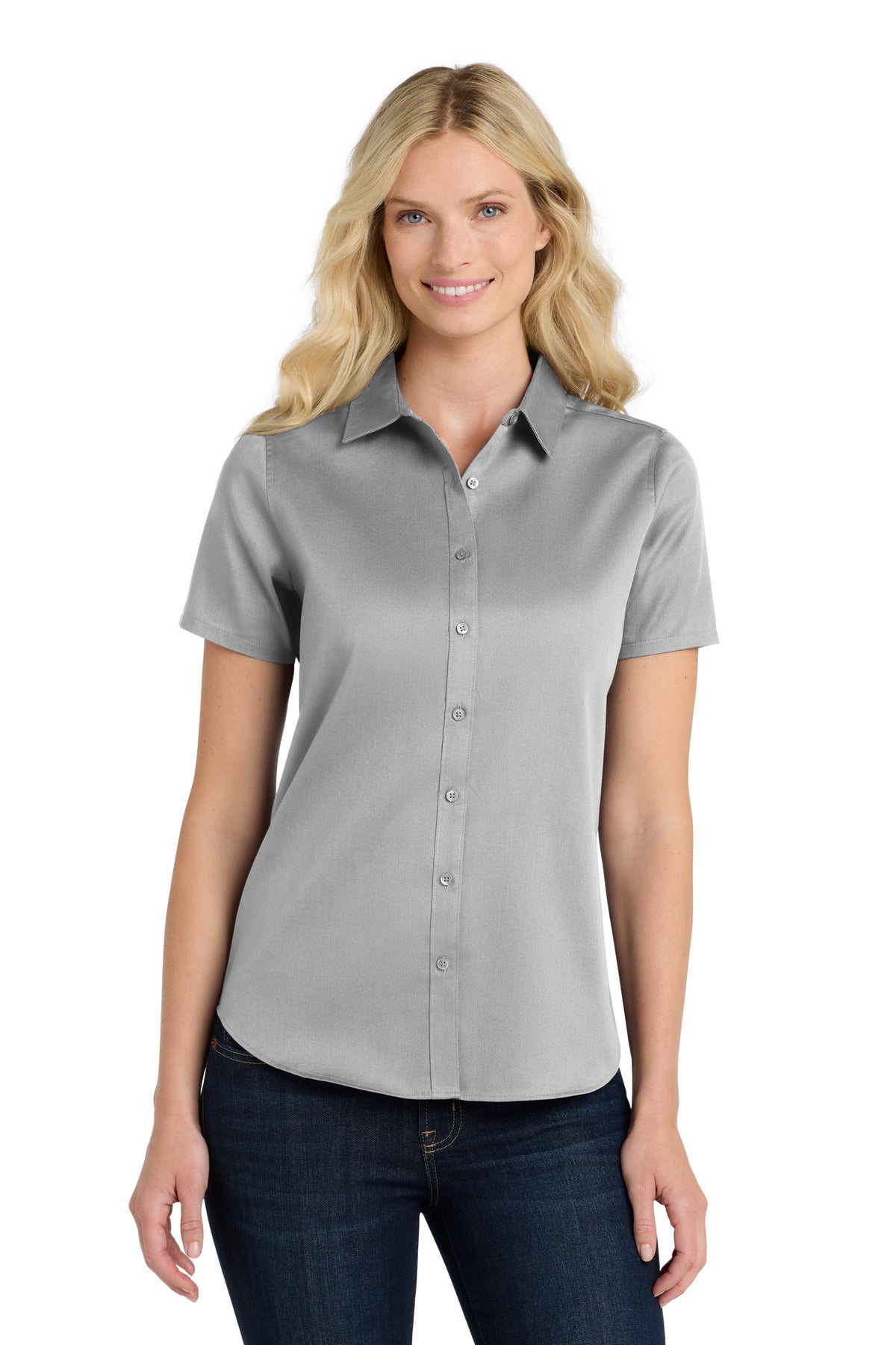 Port Authority Women's Short Sleeve SuperPro ReactTwill Shirt LW809 Gusty Grey
