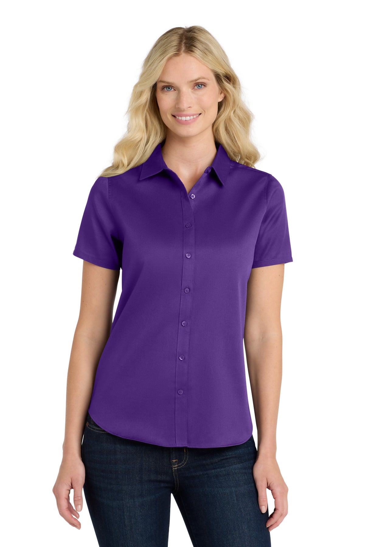 Port Authority Women's Short Sleeve SuperPro ReactTwill Shirt LW809 Purple