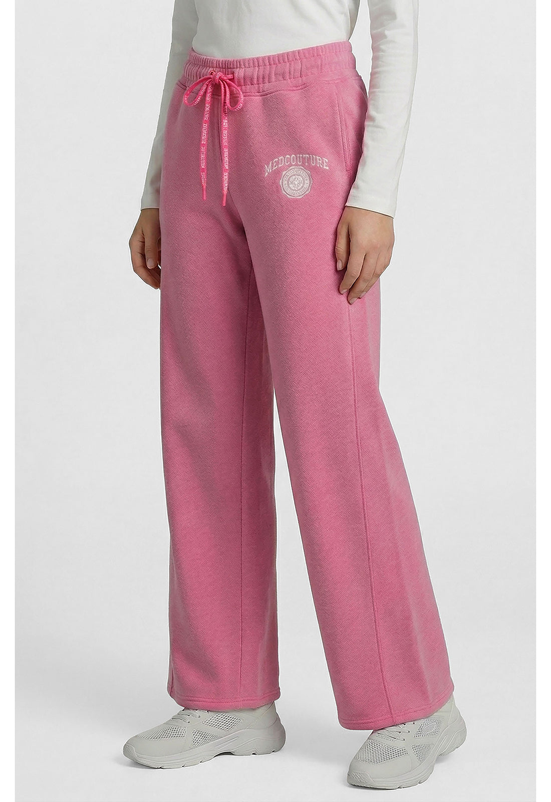 Lifestyle MC00024 Women's Drawstring Wide Leg Scrub Pants Pink Power Heather