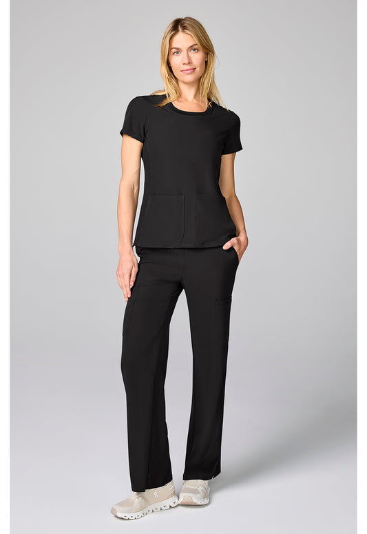 Amp MC00027 Women's Four Pocket Round Neck Scrub Top Black
