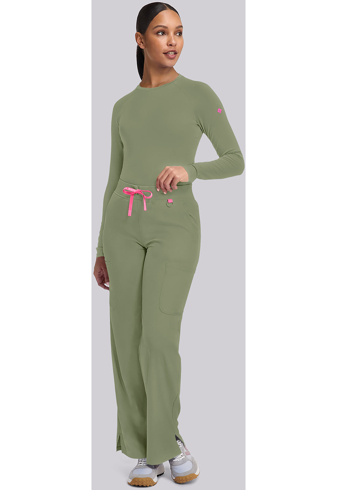 Amp MC109 Women's Wide Leg Pull On Scrub Pants Olive