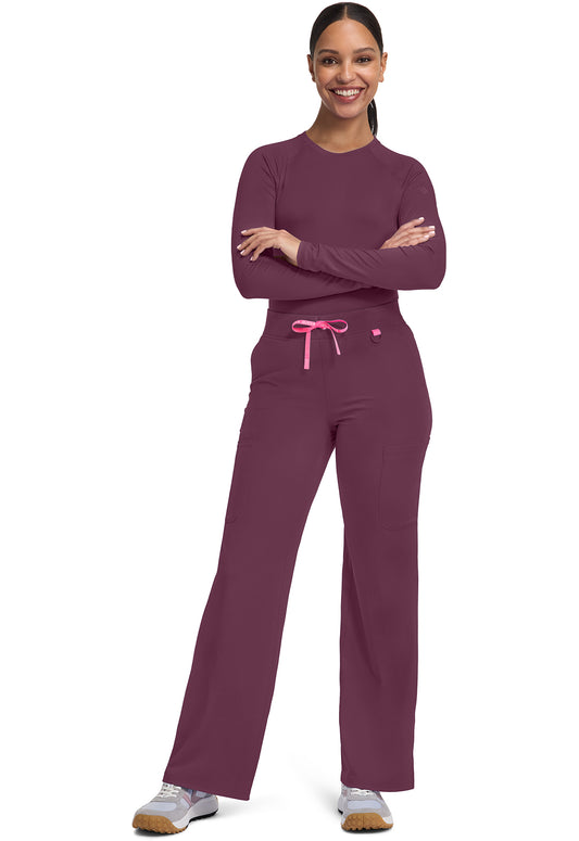 Amp MC109 Women's Wide Leg Pull On Scrub Pants Wine