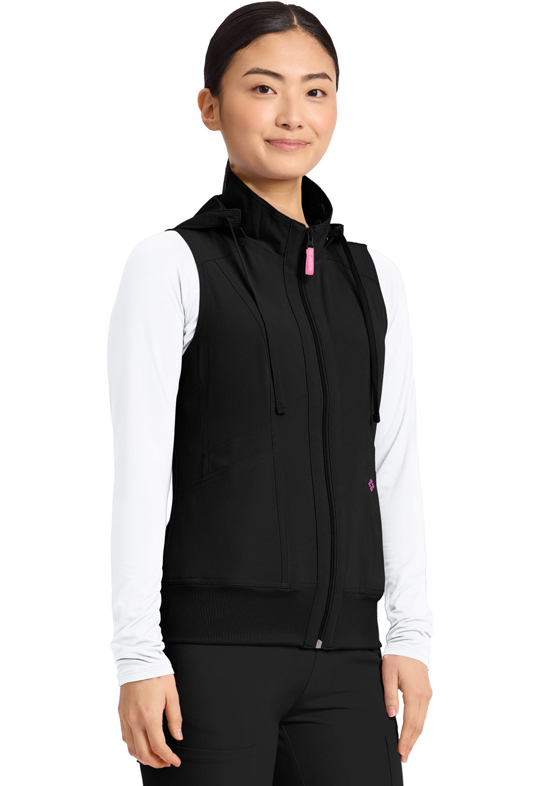 Amp MC500 Women's 4-Pocket Zip Front Scrub Vests Black