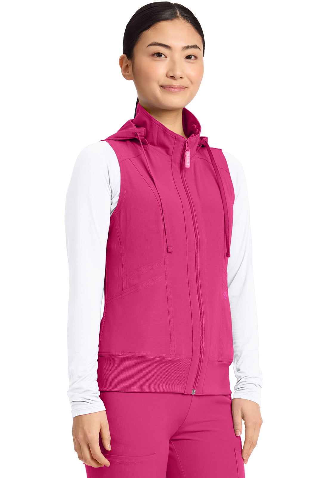 Amp MC500 Women's 4-Pocket Zip Front Scrub Vests Pink Power