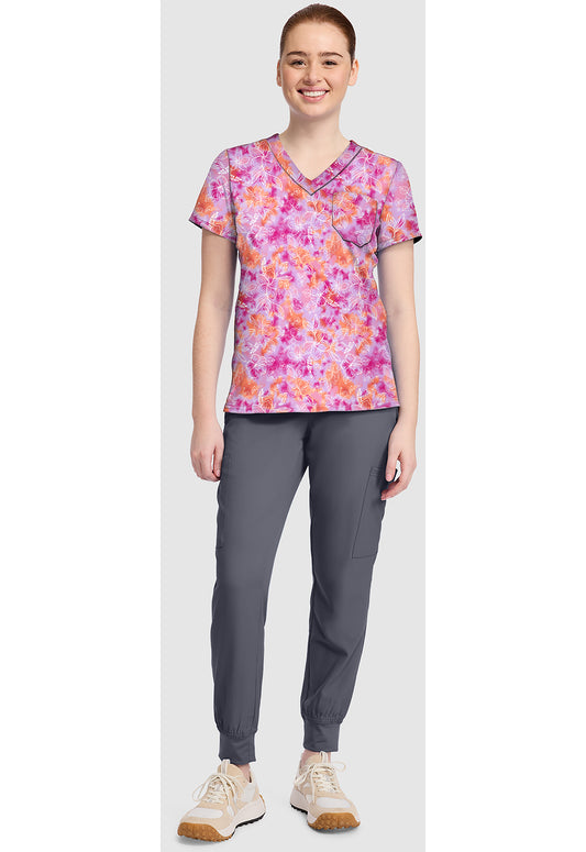 Prints MC632 Women's Print V-Neck Scrub Top Hello Hibiscus