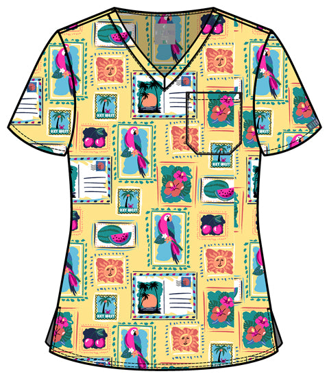 Prints MC632 Print V-Neck Top Vacation Post Card