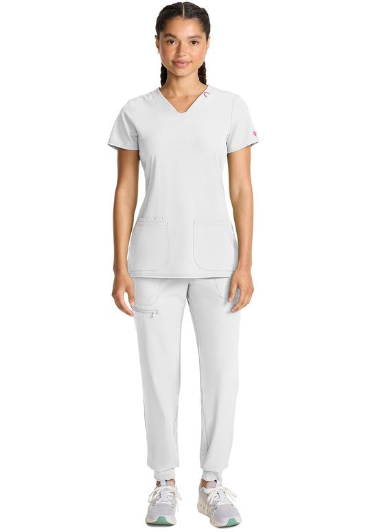Amp MC702 Women's V-Neck Scrub Top White