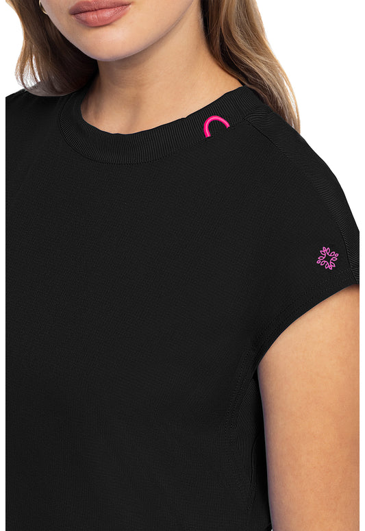 Amp MC703 Women's Round Neck Tuckable Scrub Top Black