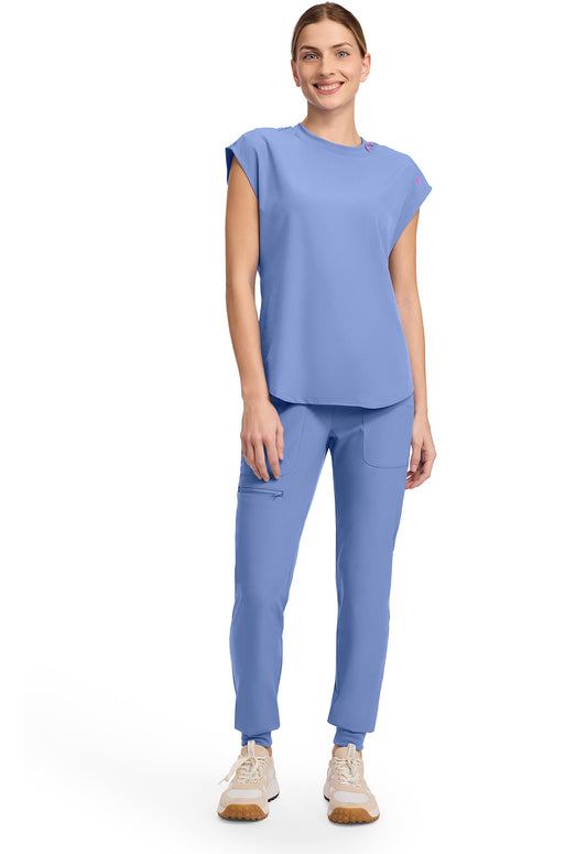 Amp MC703 Women's Round Neck Tuckable Scrub Top Ciel