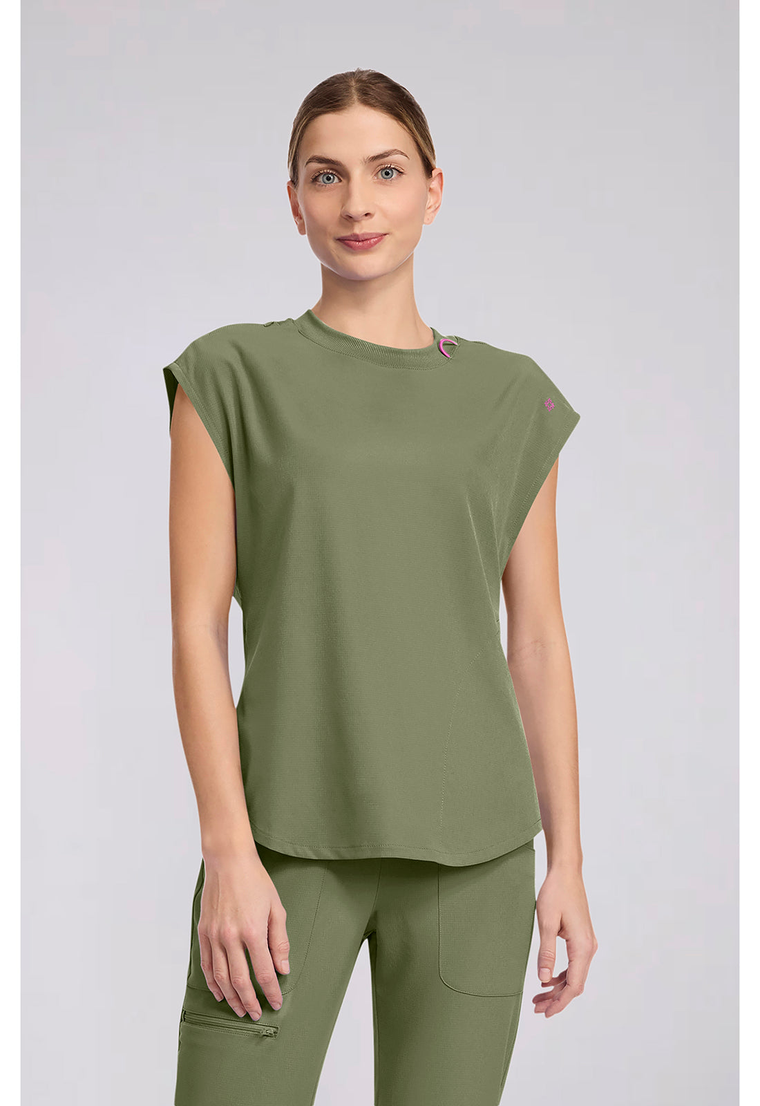 Amp MC703 Women's Round Neck Tuckable Scrub Top Olive