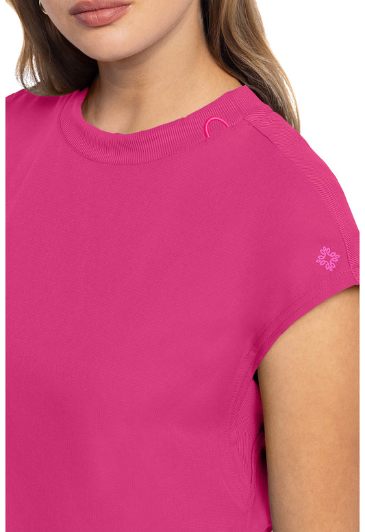 Amp MC703 Women's Round Neck Tuckable Scrub Top Pink Power