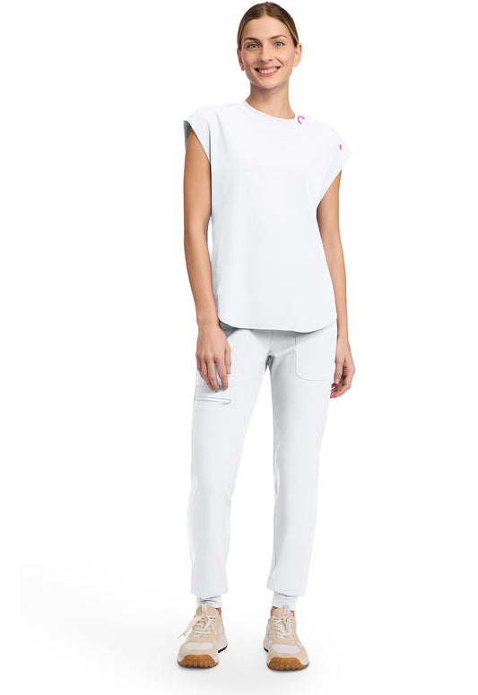 Amp MC703 Women's Round Neck Tuckable Scrub Top White