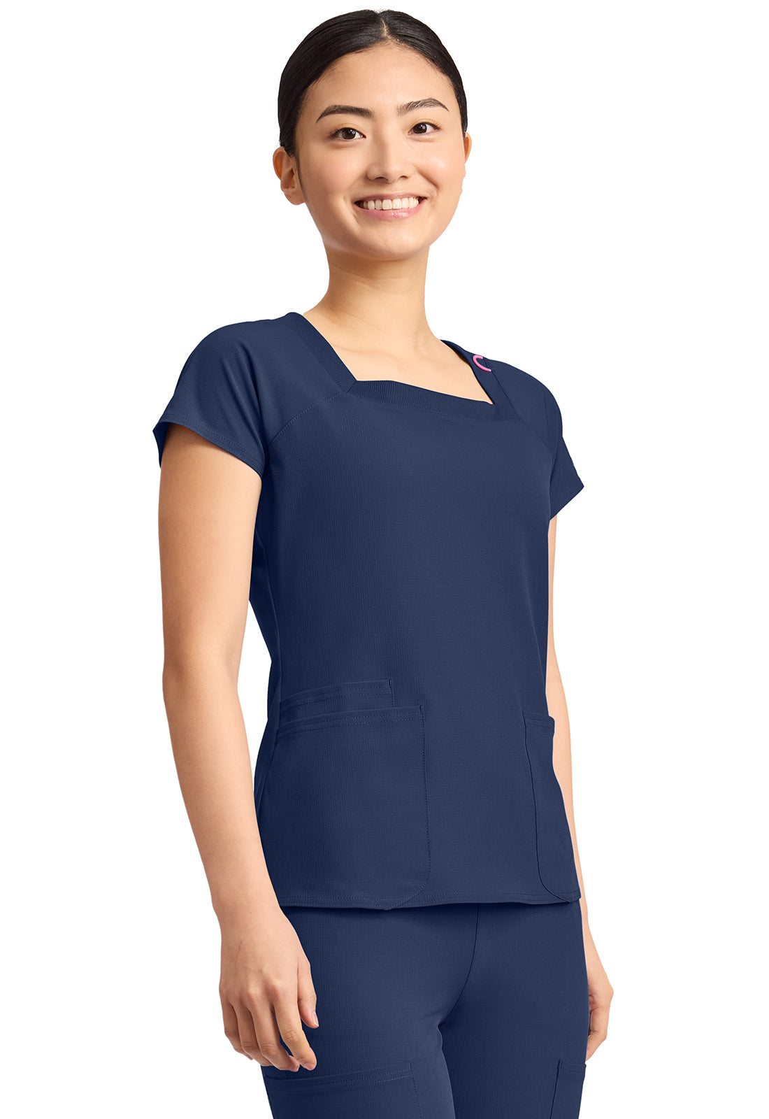 Amp MC704 Women's 3-Pocket Square Neck Scrub Top Navy