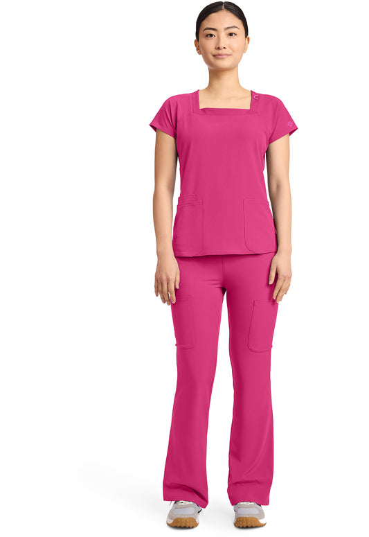 Amp MC704 Women's 3-Pocket Square Neck Scrub Top Pink Power