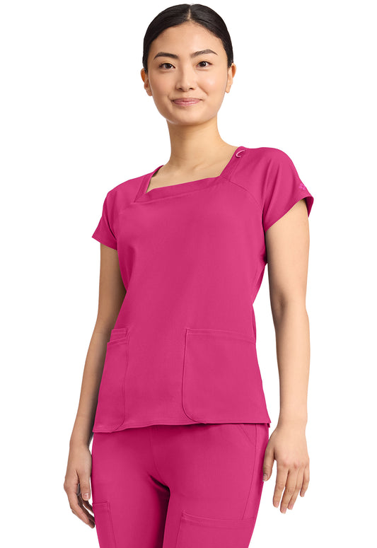 AMP MC704 Women's 3-Pocket Square Neck Top Pink Power