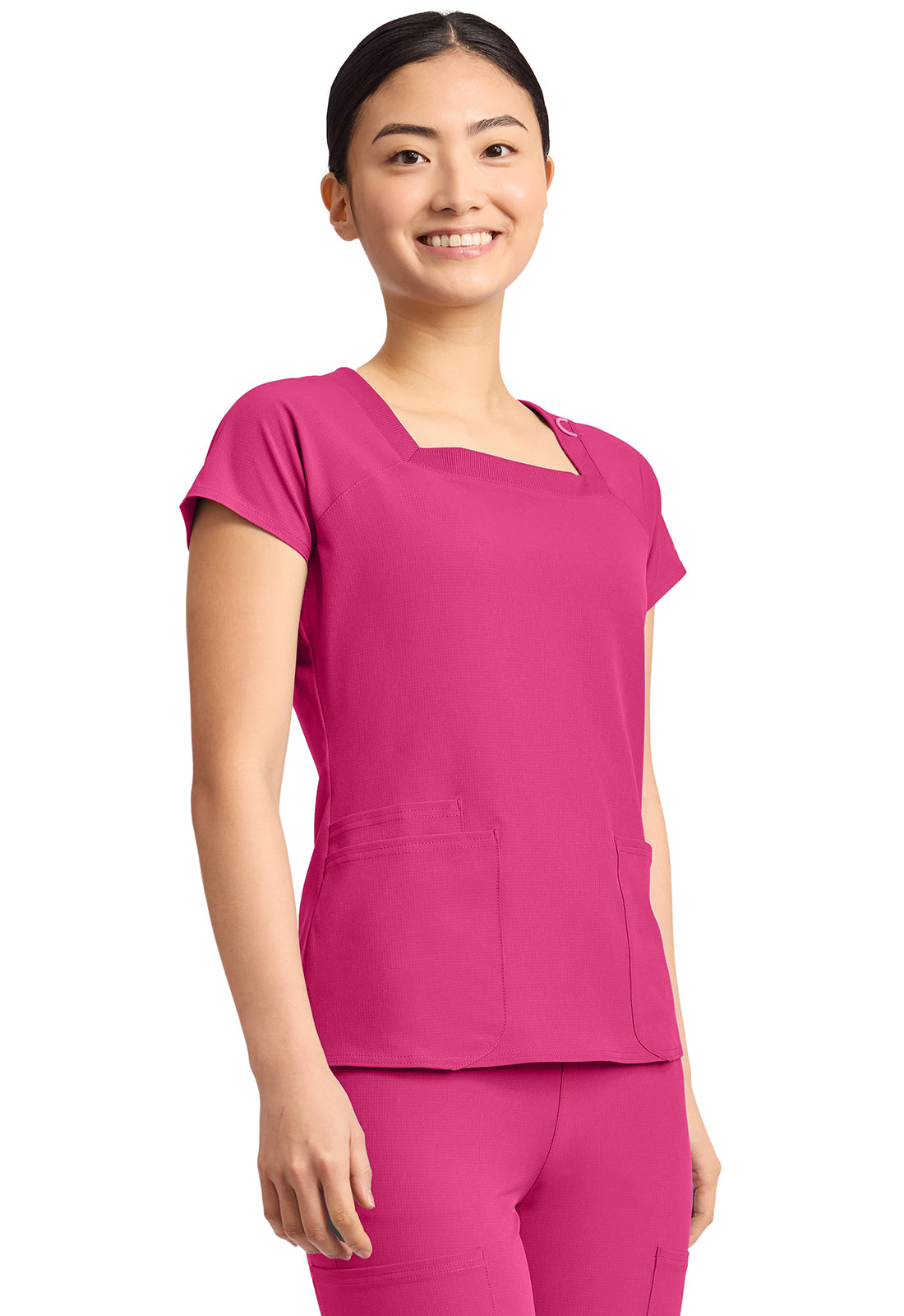 Amp MC704 Women's 3-Pocket Square Neck Scrub Top Pink Power