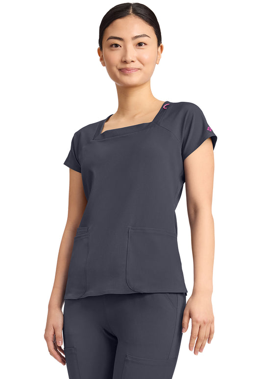 AMP MC704 Women's 3-Pocket Square Neck Top Pewter