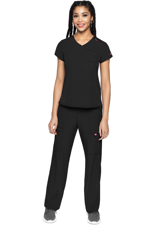 Amp MC705 Women's Quarter Zip V-Neck Tuckable Scrub Top Black