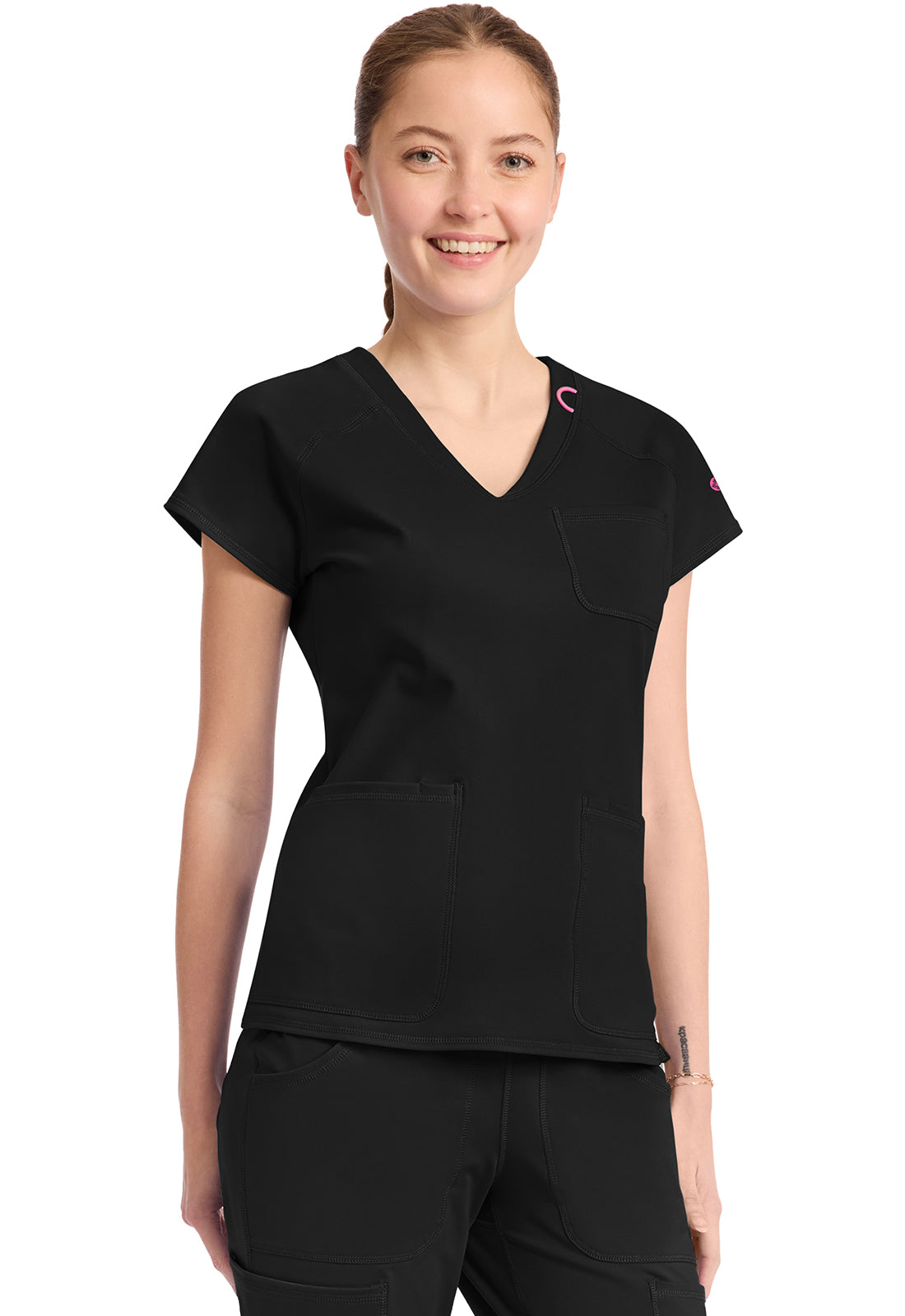 Amp Knit MC752 Women's Raglan V-Neck Scrub Top Black