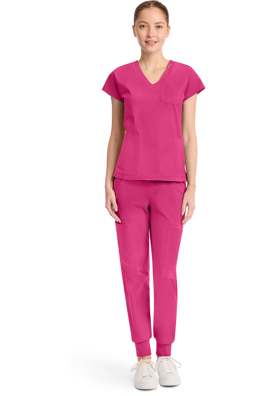 Amp Knit MC752 Women's Raglan V-Neck Scrub Top Pink Power