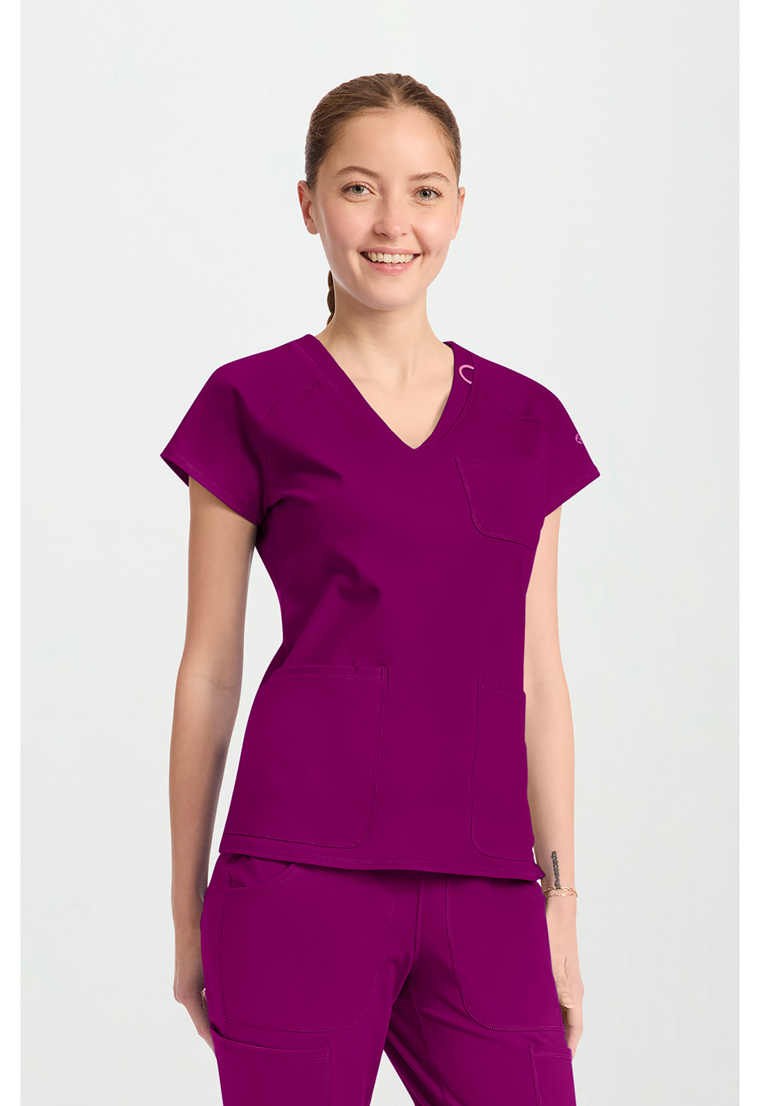 Amp Knit MC752 Women's Raglan V-Neck Scrub Top Plum Royale