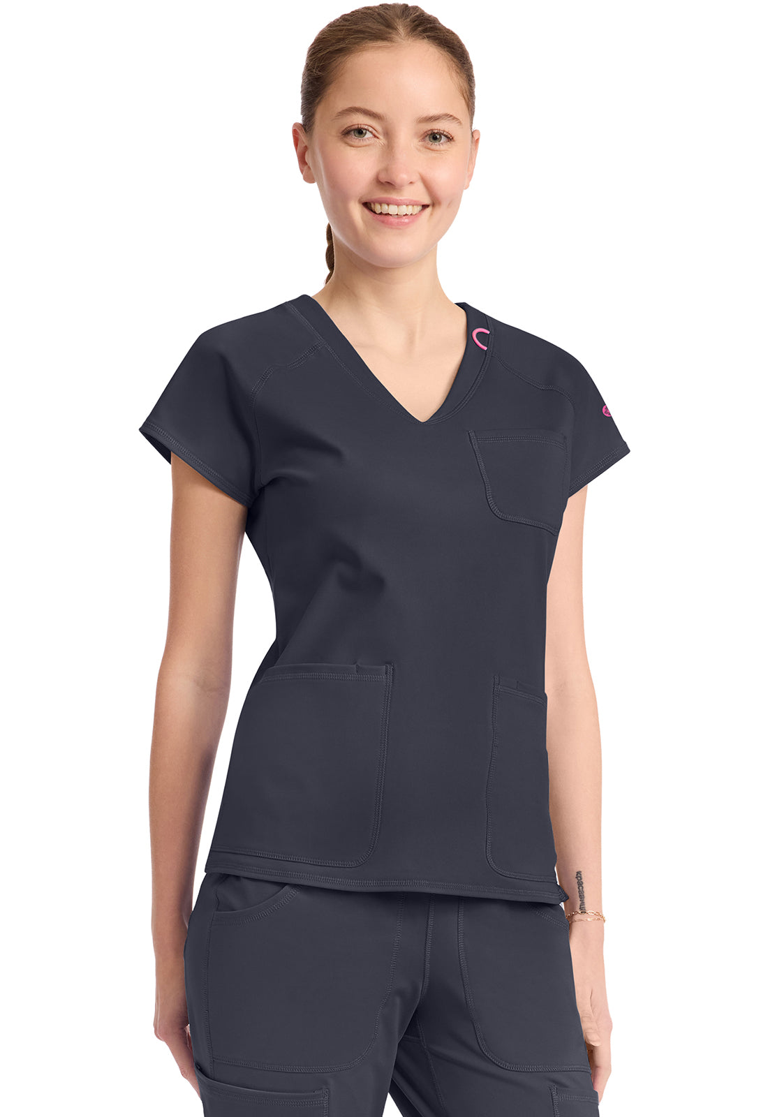 Amp Knit MC752 Women's Raglan V-Neck Scrub Top Pewter