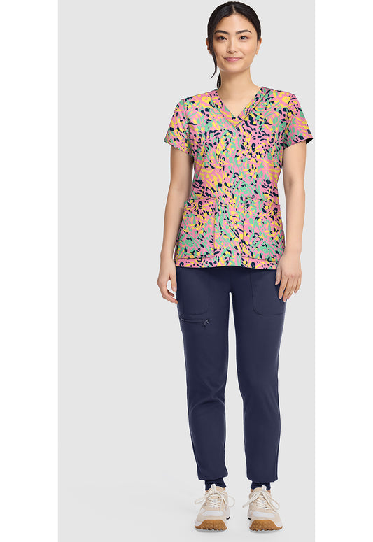 Prints MC8564 Women's V-Neck Print Scrub Top Tutti Fruitti Tiger