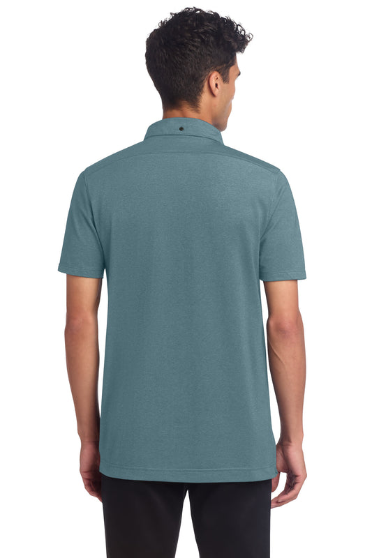 Mercer+Mettle Stretch Pique Full-Button Polo MM1006 Parisian Blue Heather