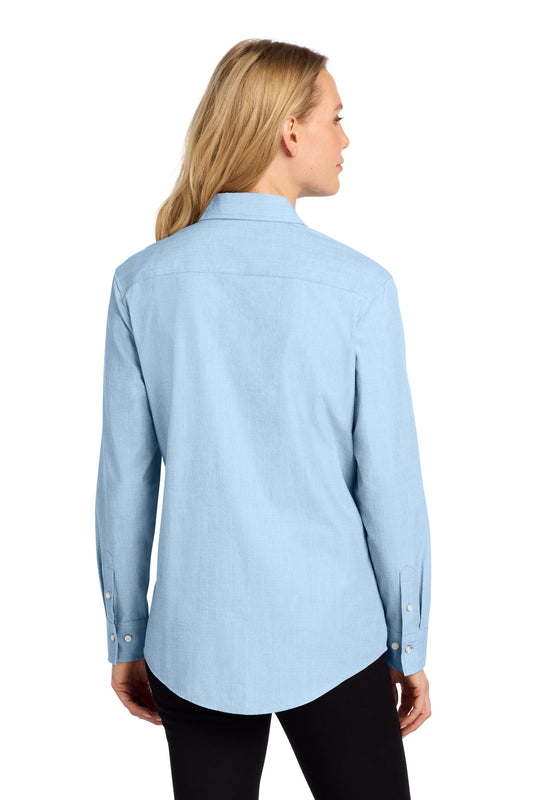 Mercer+Mettle Women's Long Sleeve Stretch Woven Shirt MM2001 Air Blue End On End