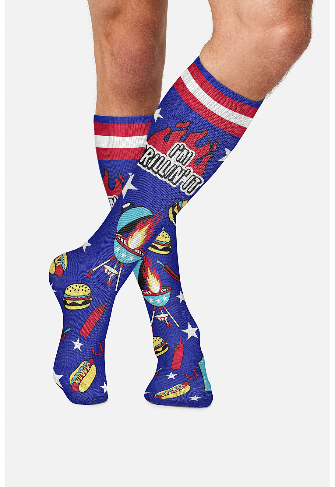 Legwear MPRINTSUPPOR Men's 10-15mmHg Compression Socks Grillin' It