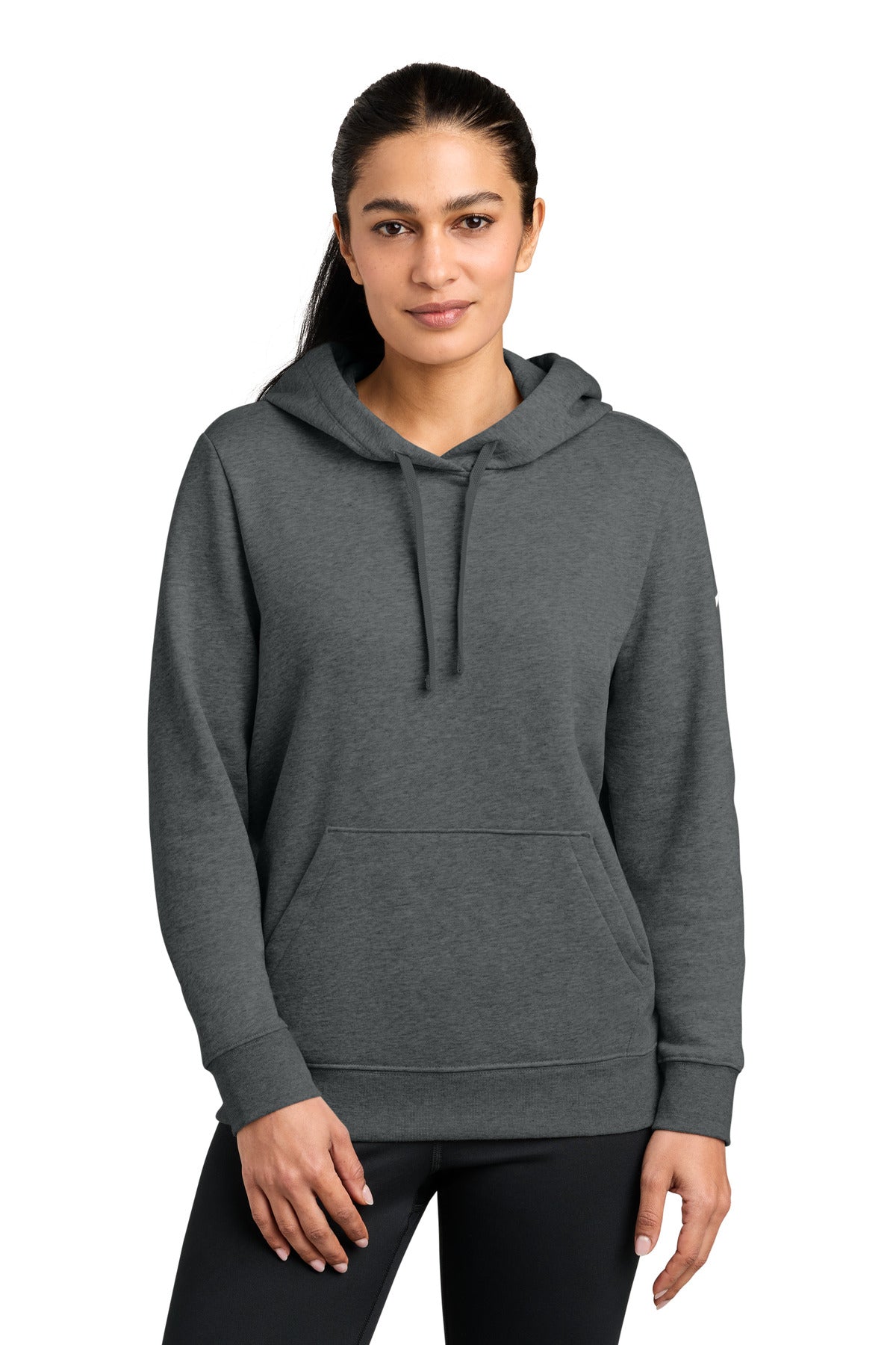 Nike Women's Club Fleece Sleeve Swoosh Pullover Hoodie NKFD9889 Charcoal Heather