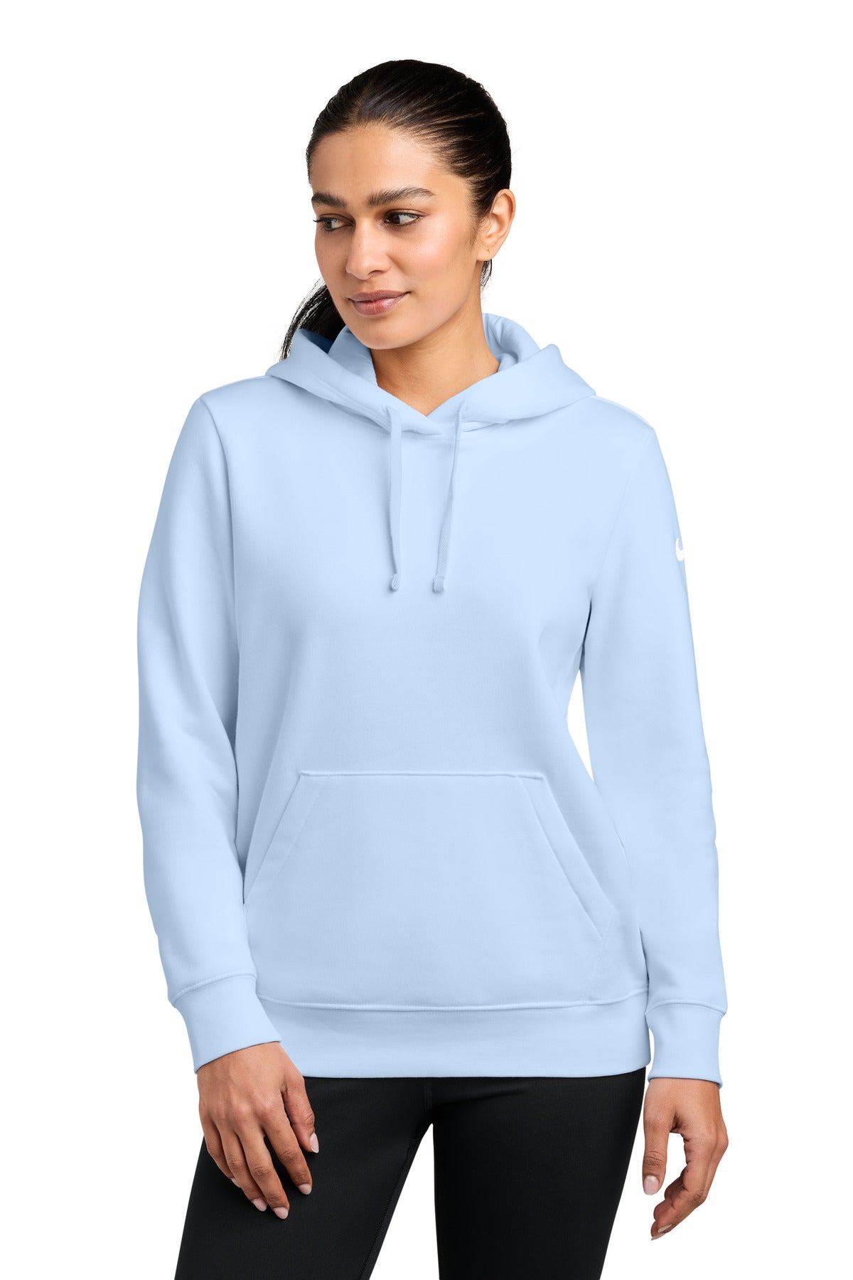 Nike Women's Club Fleece Sleeve Swoosh Pullover Hoodie NKFD9889 Hydrogen Blue