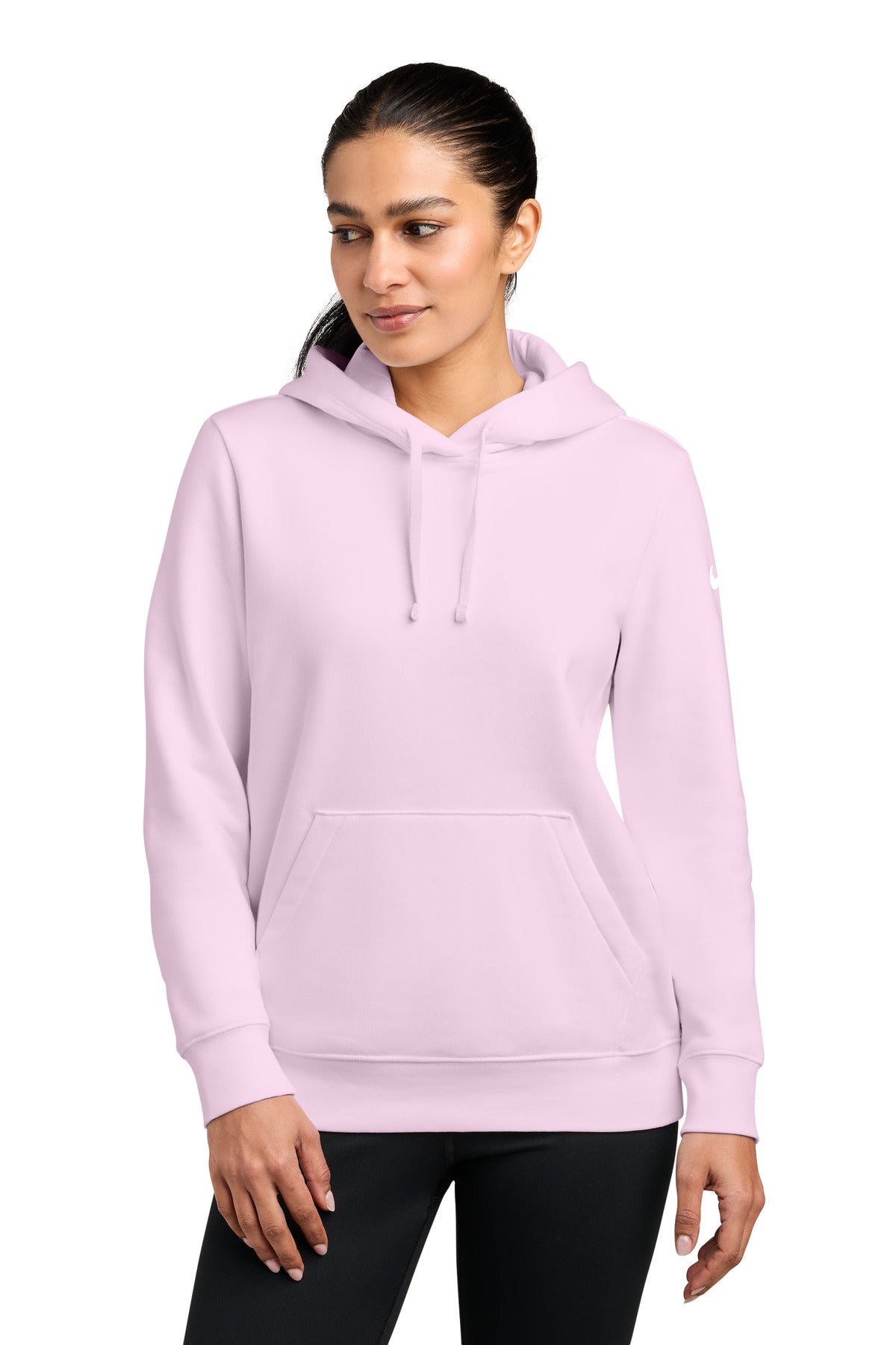 Nike Women's Club Fleece Sleeve Swoosh Pullover Hoodie NKFD9889 Pink Foam