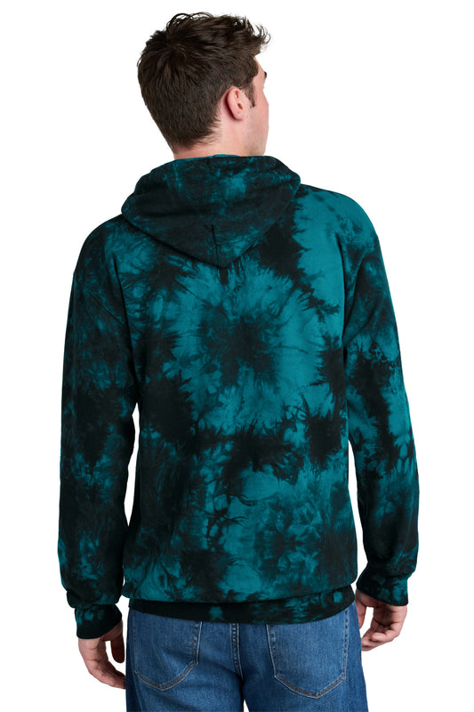 Port & Company Crystal Tie-Dye Pullover Hoodie PC144 Black/ Teal