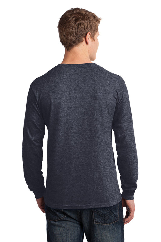 Port & Company Long Sleeve Core Cotton Tee. PC54LS Heather Navy