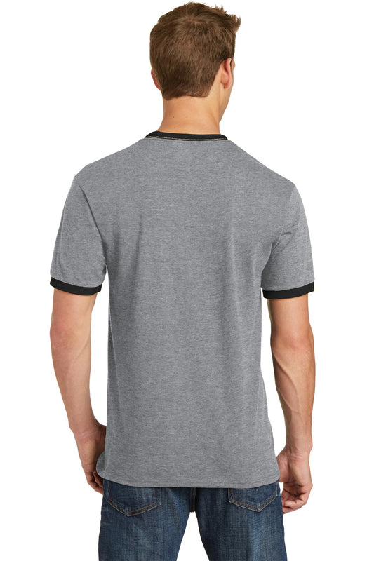 Port & Company Core Cotton Ringer Tee. PC54R Athletic Heather/ Jet Black