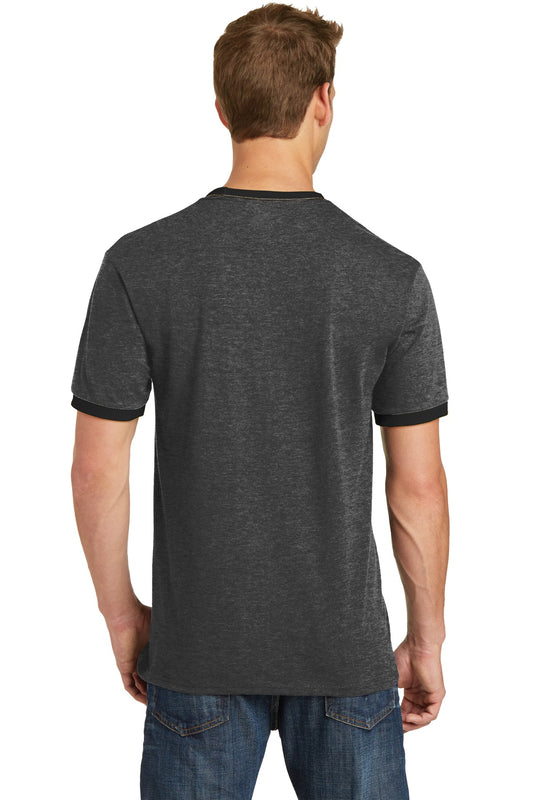 Port & Company Core Cotton Ringer Tee. PC54R Dark Heather Grey/ Jet Black