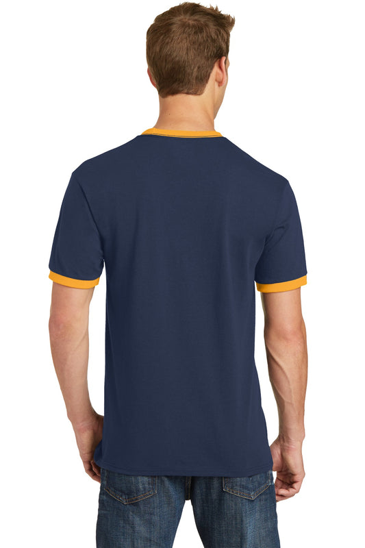 Port & Company Core Cotton Ringer Tee. PC54R Navy/ Gold