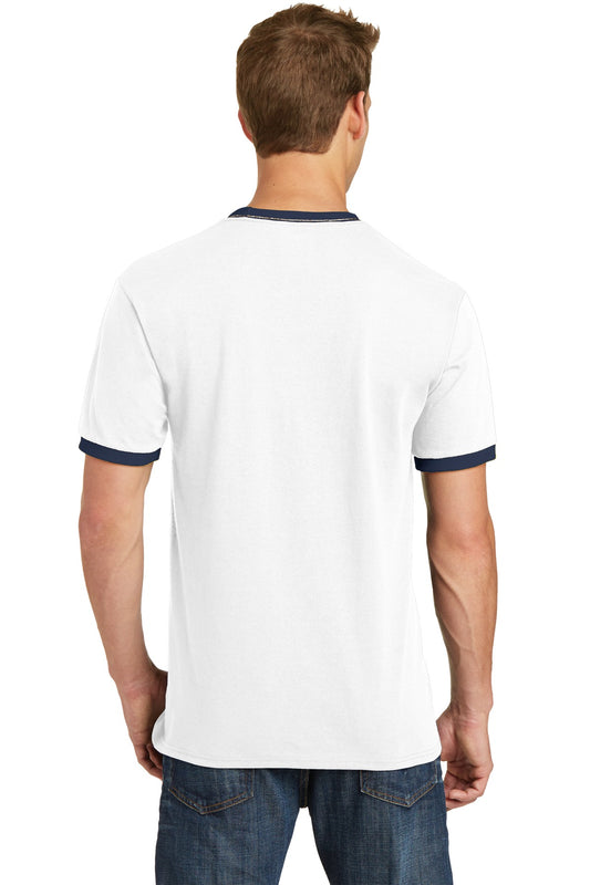 Port & Company Core Cotton Ringer Tee. PC54R White/ Navy